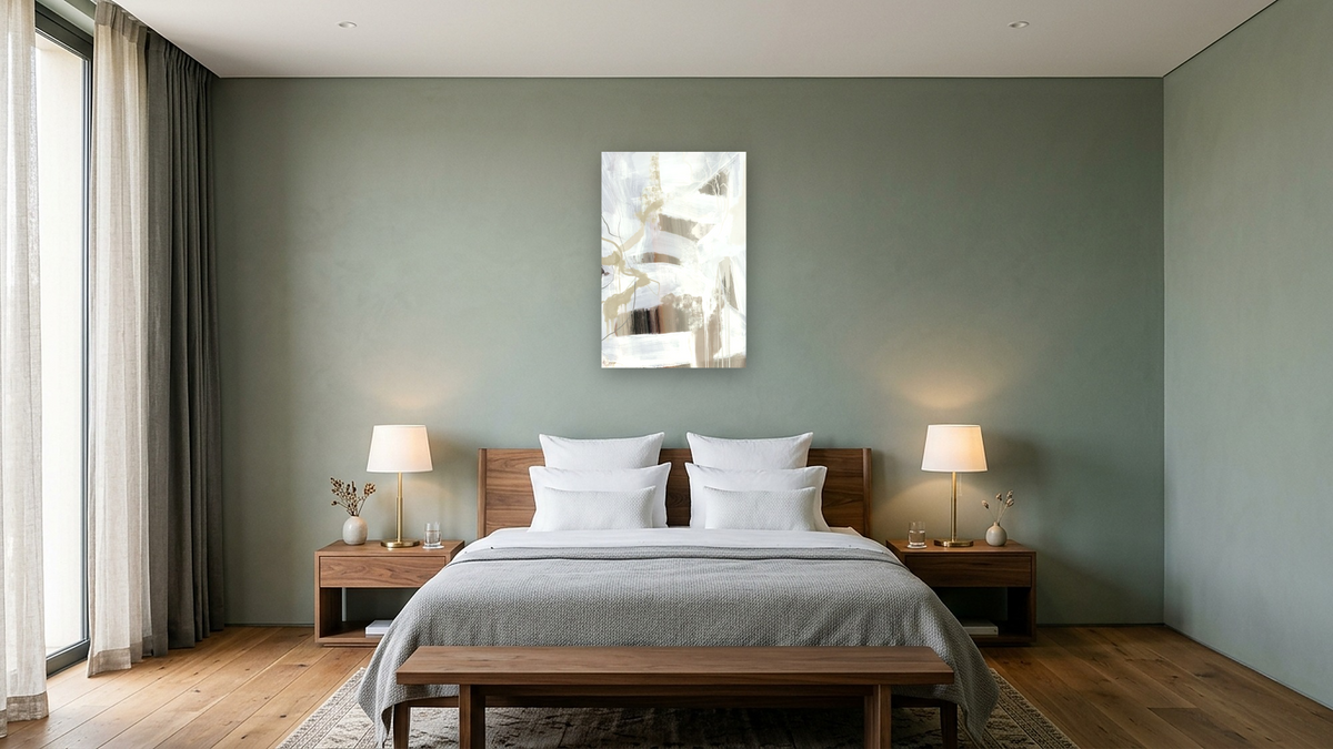 Nectar by Dan Hobday, shown at 28 × 42 in (71.1 × 106.7 cm) as gallery-wrapped canvas, hotel guest room