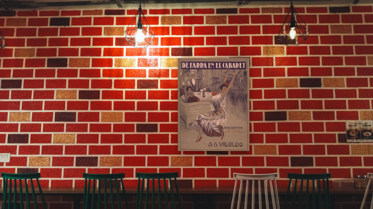 De Farra en el Cabaret Tango Sheet Music Cover, shown at 32 × 40 in (81.3 × 101.6 cm) as gallery-wrapped canvas, restaurant