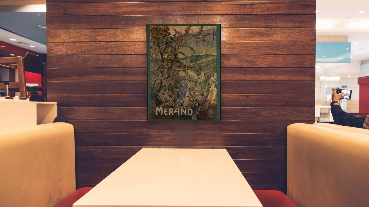 BPL Travel Posters, shown at 30 × 40 in (76.2 × 101.6 cm) as gallery-wrapped canvas, restaurant