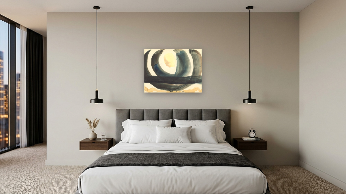 Sunrise III (Set of Three) by Arthur Garfield Dove, shown at 30 × 40 in (76.2 × 101.6 cm) as gallery-wrapped canvas, hotel guest room
