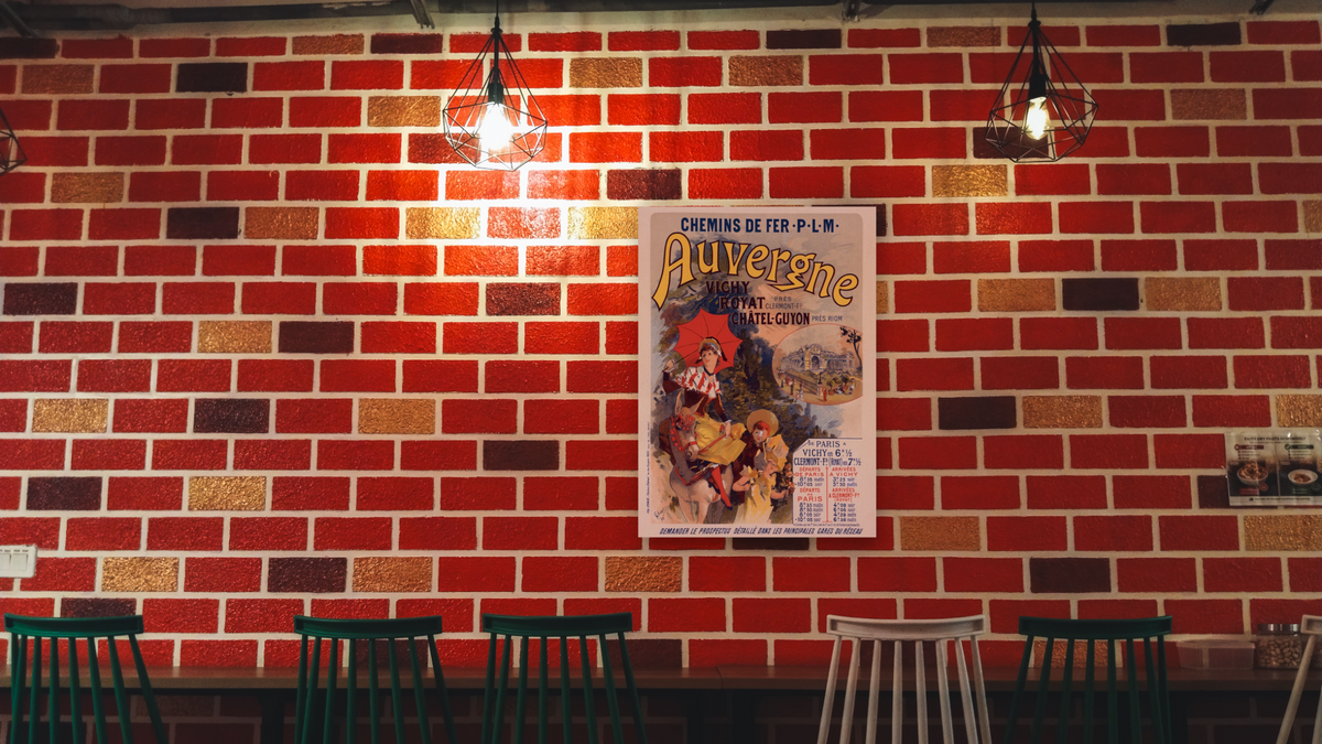 Poster for la Compagnie P.-L.-M. L'Auvergne. Auvergne railway, from Les Maîtres de l'affiche, Volume 4 by Jules Chéret, shown at 30 × 40 in (76.2 × 101.6 cm) as gallery-wrapped canvas, restaurant