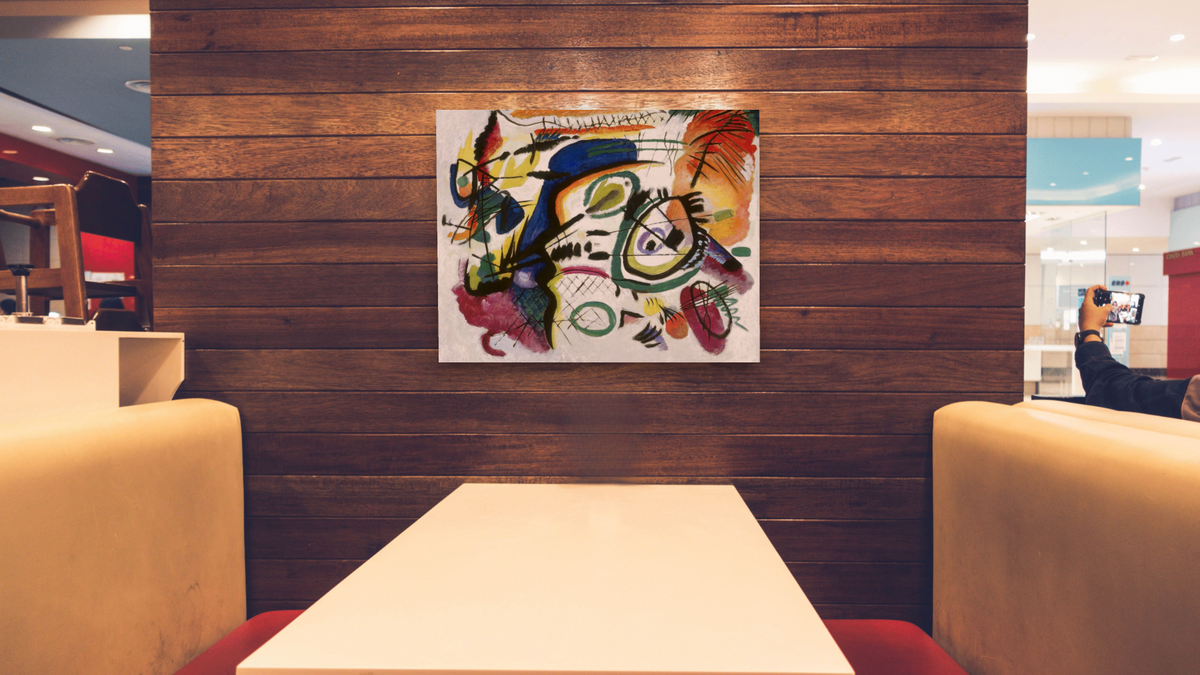 Fragment I for Composition VII (Center), shown at 32 × 40 in (81.3 × 101.6 cm) as gallery-wrapped canvas, restaurant