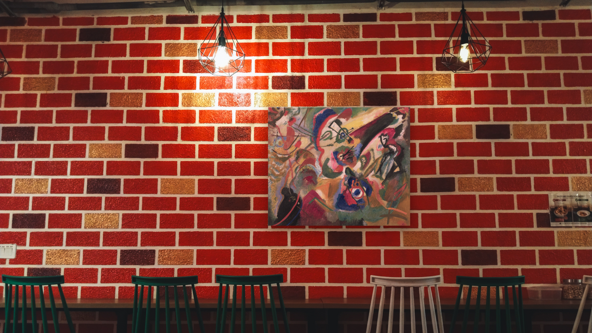 Fragment 2 for Composition VII, shown at 32 × 40 in (81.3 × 101.6 cm) as gallery-wrapped canvas, restaurant