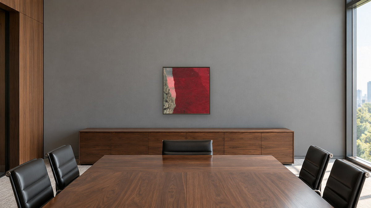 No. 4, shown at 32 × 32 in (81.3 × 81.3 cm) on canvas in Ramino Satin Black, boardroom