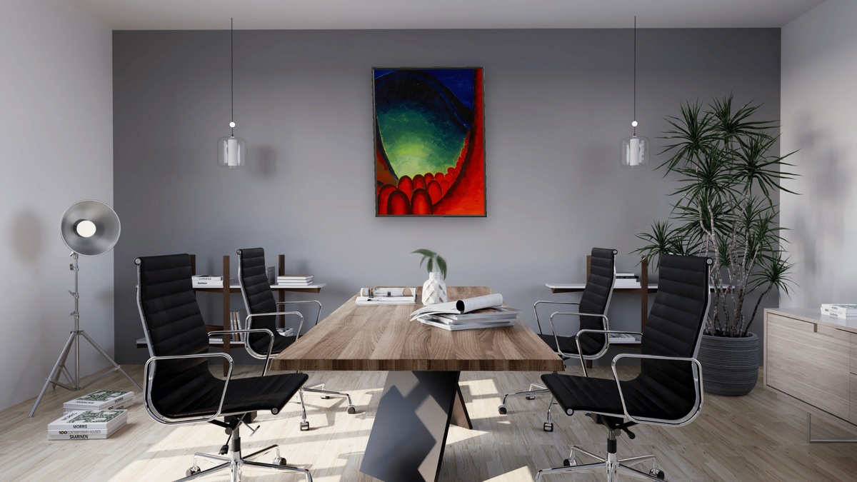 No. 20—Special by Georgia O'Keeffe, shown at 30 × 40 in (76.2 × 101.6 cm) on canvas in Ramino Satin Black, boardroom
