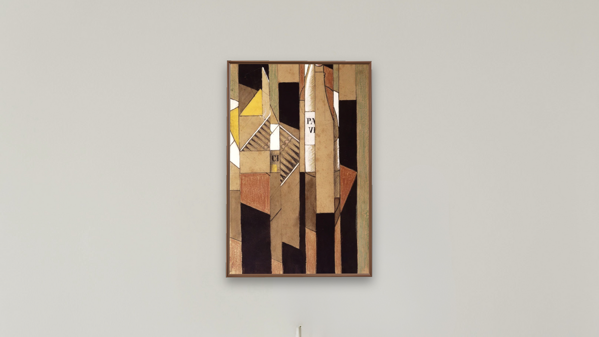 Still-life with Bottle and Cigars by Juan Gris, shown at 28 × 42 in (71.1 × 106.7 cm) on canvas in Arber Warm Walnut, boardroom