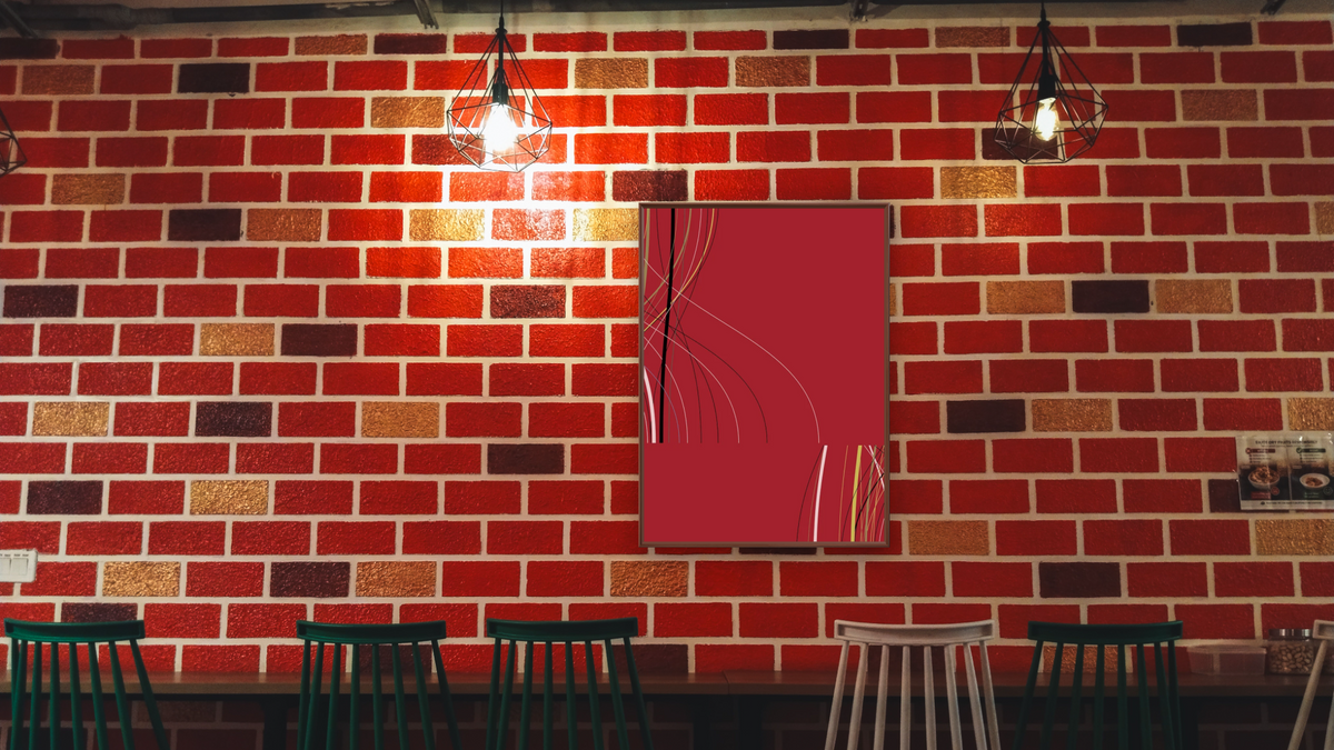 fracture 1, shown at 30 × 40 in (76.2 × 101.6 cm) on canvas in Arber Warm Walnut, restaurant