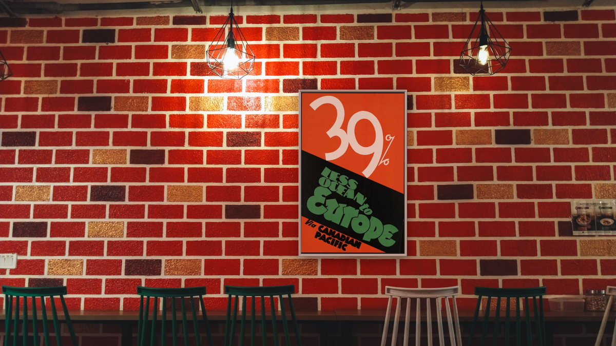 BPL Travel Posters, shown at 28 × 42 in (71.1 × 106.7 cm) on canvas in Ramino Opaque White, restaurant
