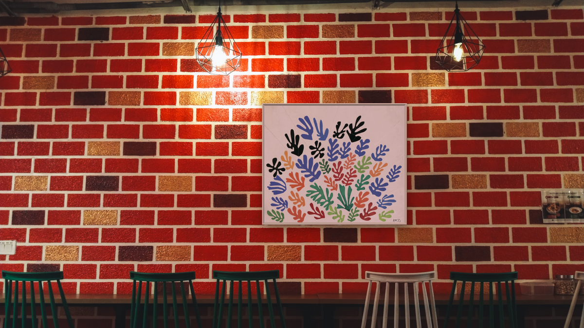 La Gerbe by Henri Matisse, shown at 32 × 40 in (81.3 × 101.6 cm) on canvas in Ramino Opaque White, restaurant