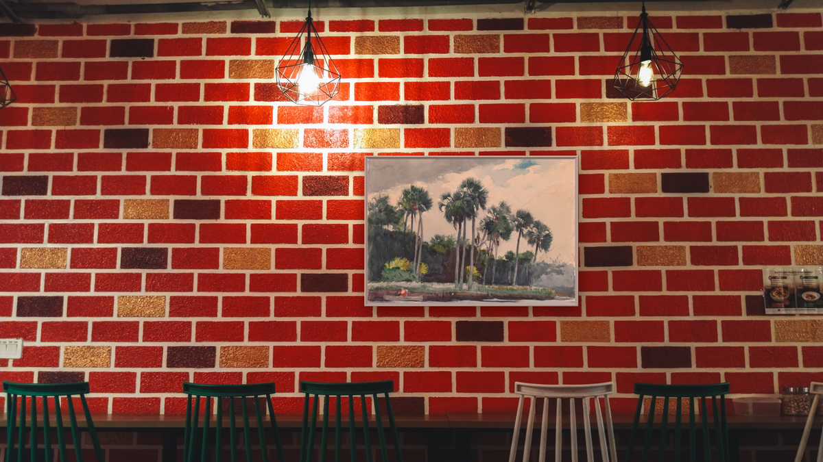 Red Shirt, Homosassa, Florida by Winslow Homer, shown at 28 × 42 in (71.1 × 106.7 cm) on canvas in Ramino Opaque White, restaurant