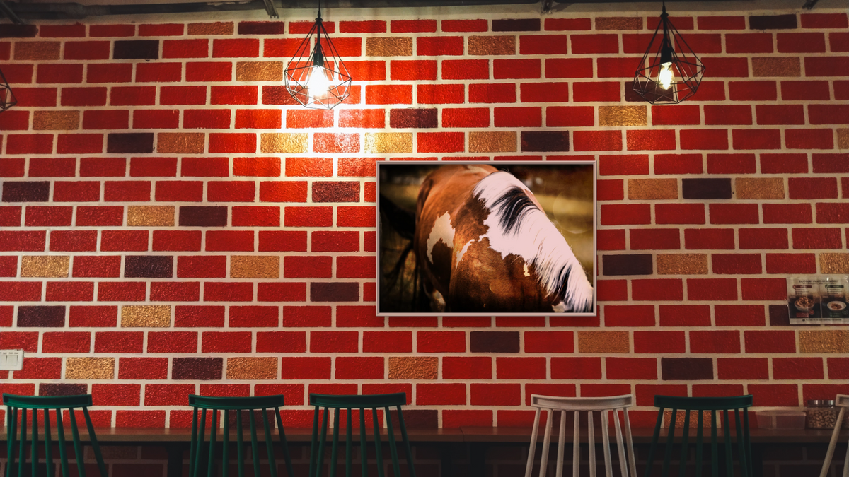 Trixie 15 by Brandon Luther, shown at 28 × 42 in (71.1 × 106.7 cm) on canvas in Ramino Opaque White, restaurant