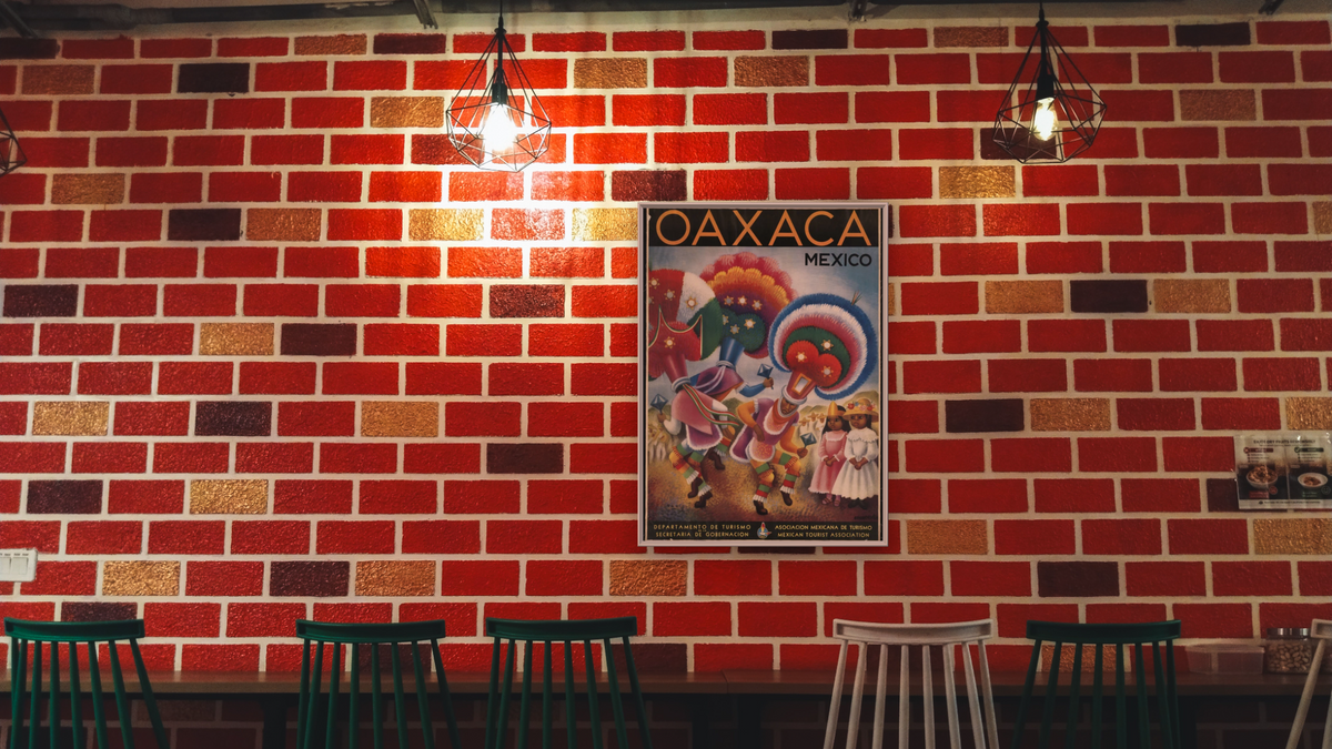 BPL Travel Posters, shown at 30 × 40 in (76.2 × 101.6 cm) on canvas in Ramino Opaque White, restaurant