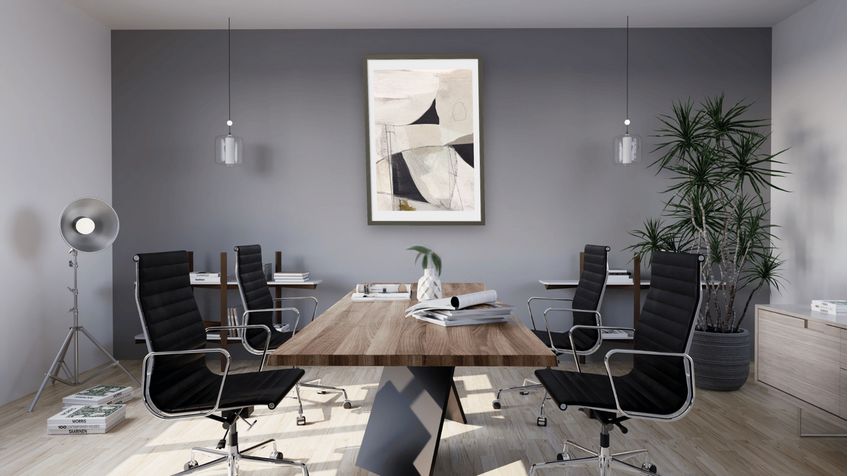 High 1 by Dan Hobday, shown at 28 × 42 in (71.1 × 106.7 cm) in Ramino Satin Black, boardroom