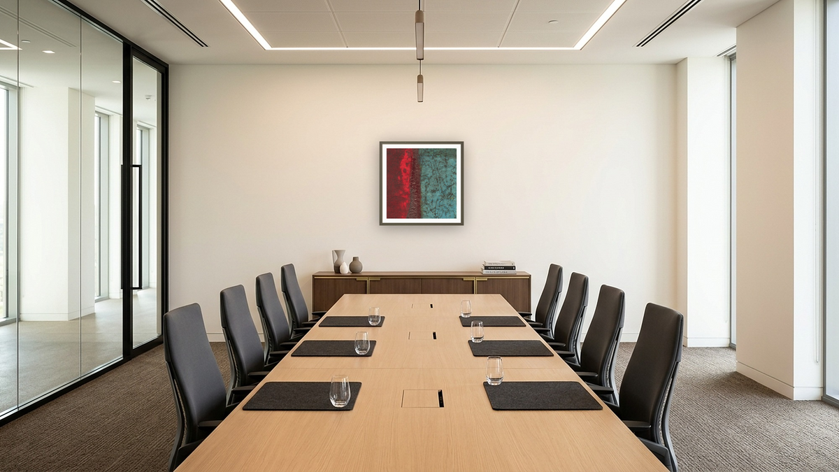 No. 5, shown at 32 × 32 in (81.3 × 81.3 cm) in Ramino Satin Black, boardroom