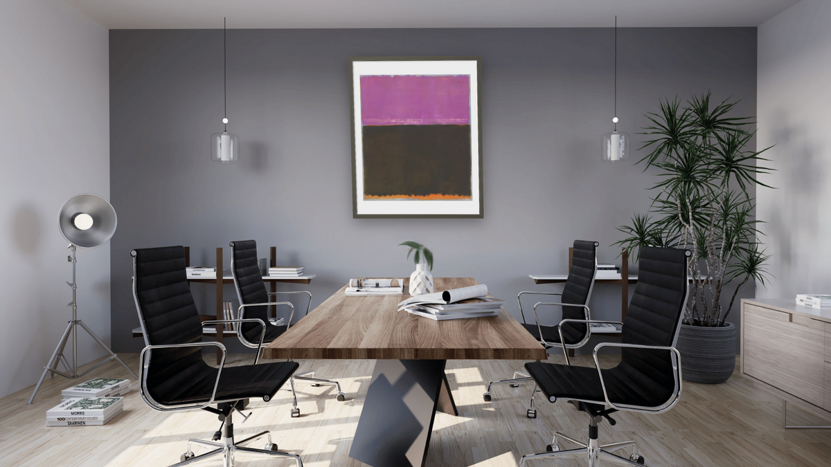 Untitled by Mark Rothko, shown at 32 × 40 in (81.3 × 101.6 cm) in Ramino Satin Black, boardroom