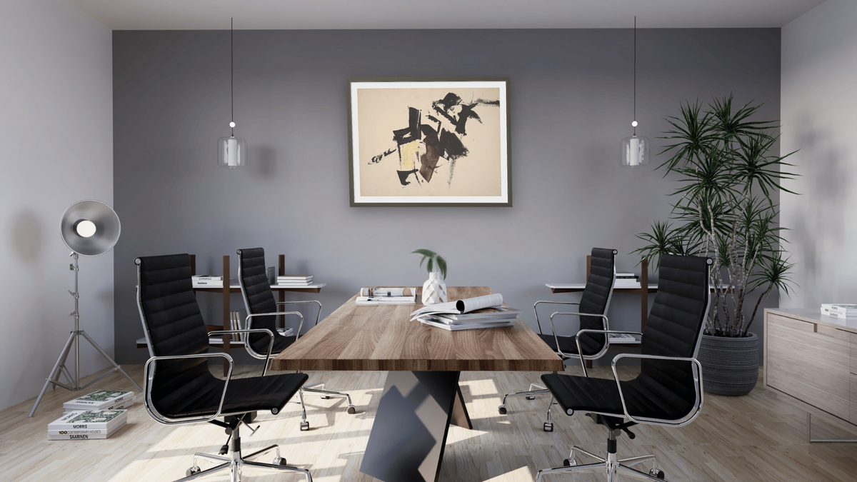 Untitled by Franz Kline, shown at 30 × 40 in (76.2 × 101.6 cm) in Ramino Satin Black, boardroom