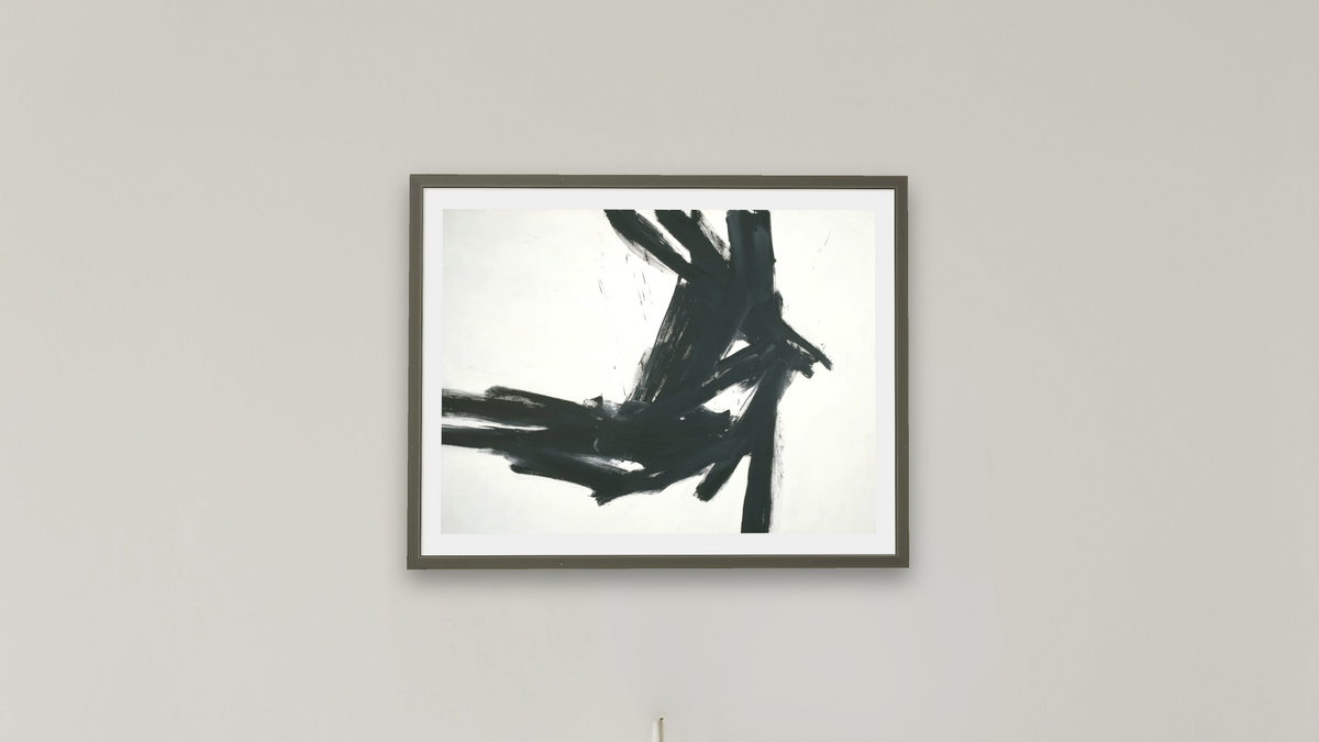 Corinthian II by Franz Kline, shown at 30 × 40 in (76.2 × 101.6 cm) in Ramino Satin Black, boardroom