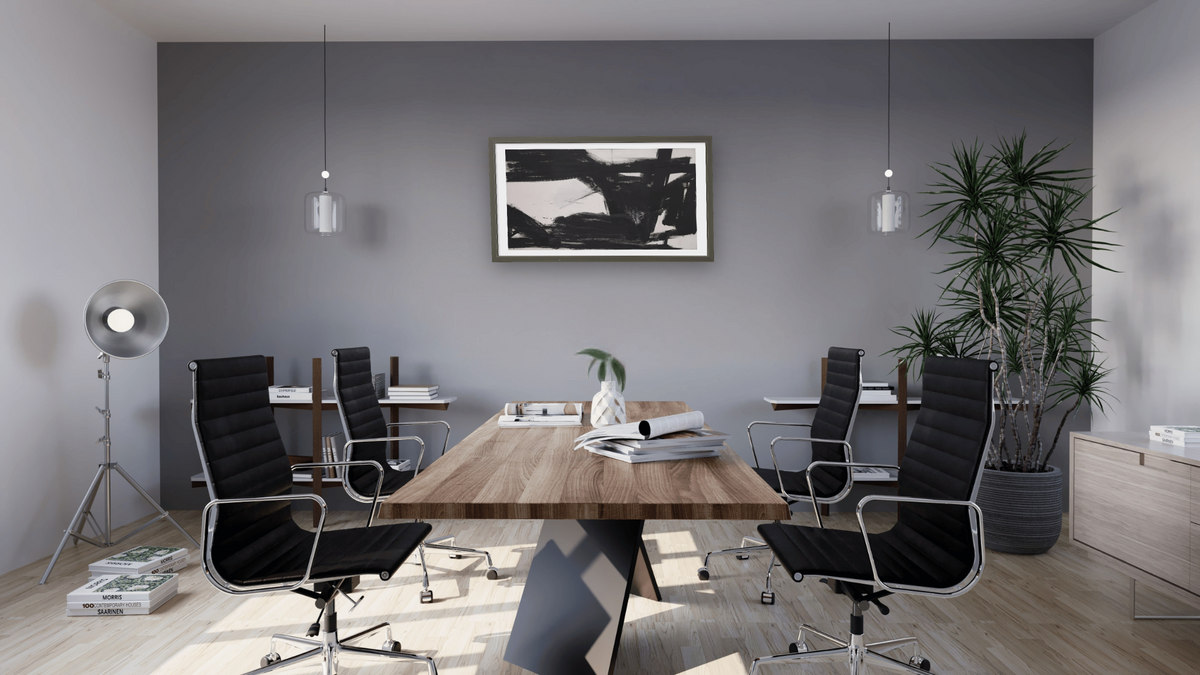 Harleman by Franz Kline, shown at 20 × 40 in (50.8 × 101.6 cm) in Ramino Satin Black, boardroom