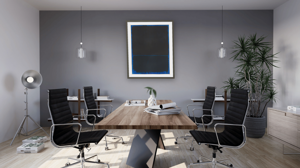 Untitled by Mark Rothko, shown at 32 × 40 in (81.3 × 101.6 cm) in Ramino Satin Black, boardroom