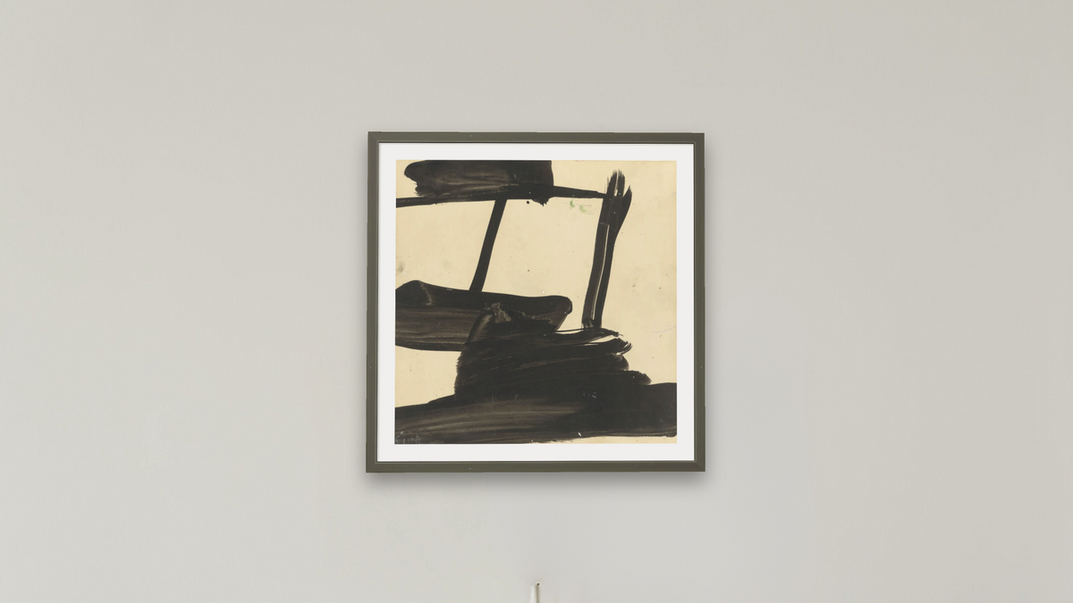 Study by Franz Kline, shown at 32 × 32 in (81.3 × 81.3 cm) in Ramino Satin Black, boardroom