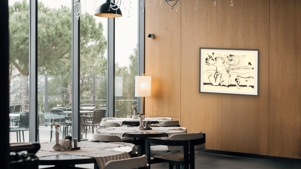 Untitled [recto] by Mark Rothko, shown at 30 × 40 in (76.2 × 101.6 cm) in Ramino Satin Black, restaurant