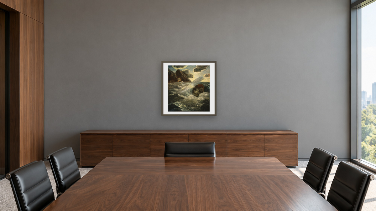 Lord Ullin's Daughter by Albert Pinkham Ryder, shown at 32 × 32 in (81.3 × 81.3 cm) in Ramino Satin Black, boardroom