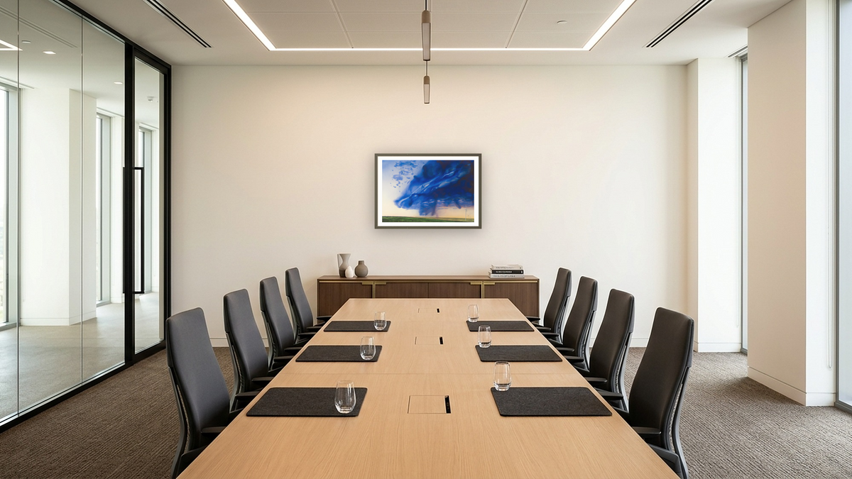 Wind Regime by Alexis Rockman, shown at 28 × 42 in (71.1 × 106.7 cm) in Ramino Satin Black, boardroom