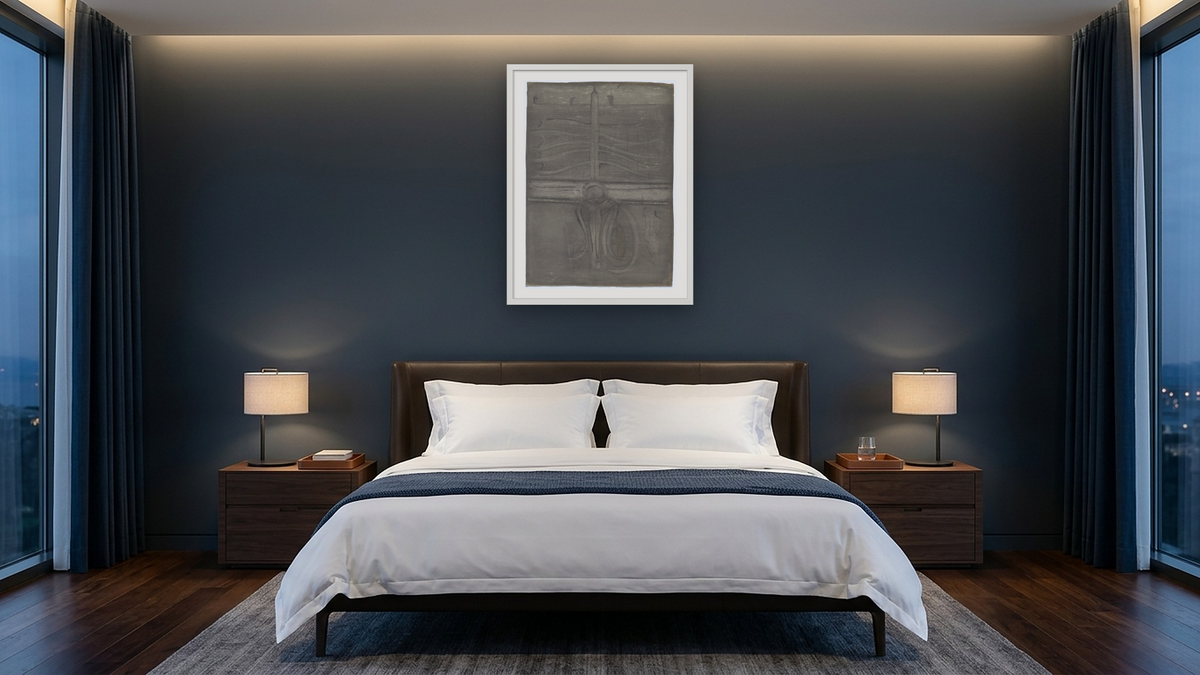 Untitled by Mark Rothko, shown at 30 × 40 in (76.2 × 101.6 cm) in Ramino Opaque White, hotel guest room
