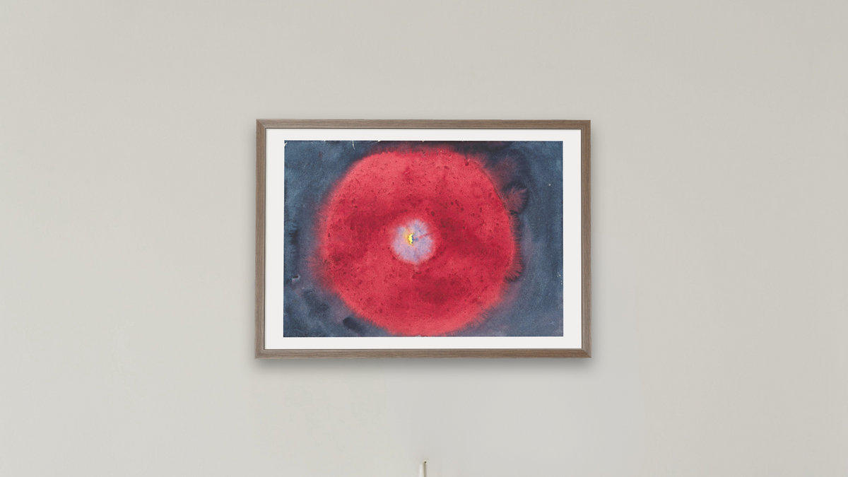 On the Viewing of Flowers and Trees – The Birch by Hilma af Klint, shown at 28 × 42 in (71.1 × 106.7 cm) in Arber Light Walnut, boardroom