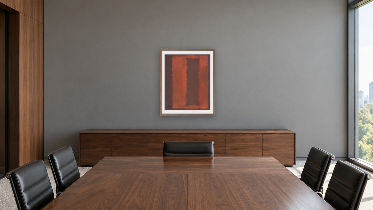 Untitled by Mark Rothko, shown at 32 × 40 in (81.3 × 101.6 cm) in Arber Light Walnut, boardroom