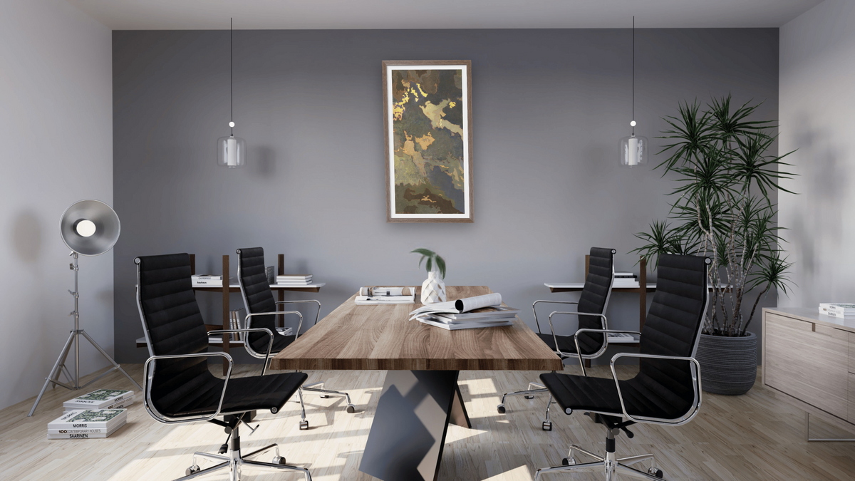 Night, Amargosa Desert by Augustus Vincent Tack, shown at 20 × 40 in (50.8 × 101.6 cm) in Arber Light Walnut, boardroom
