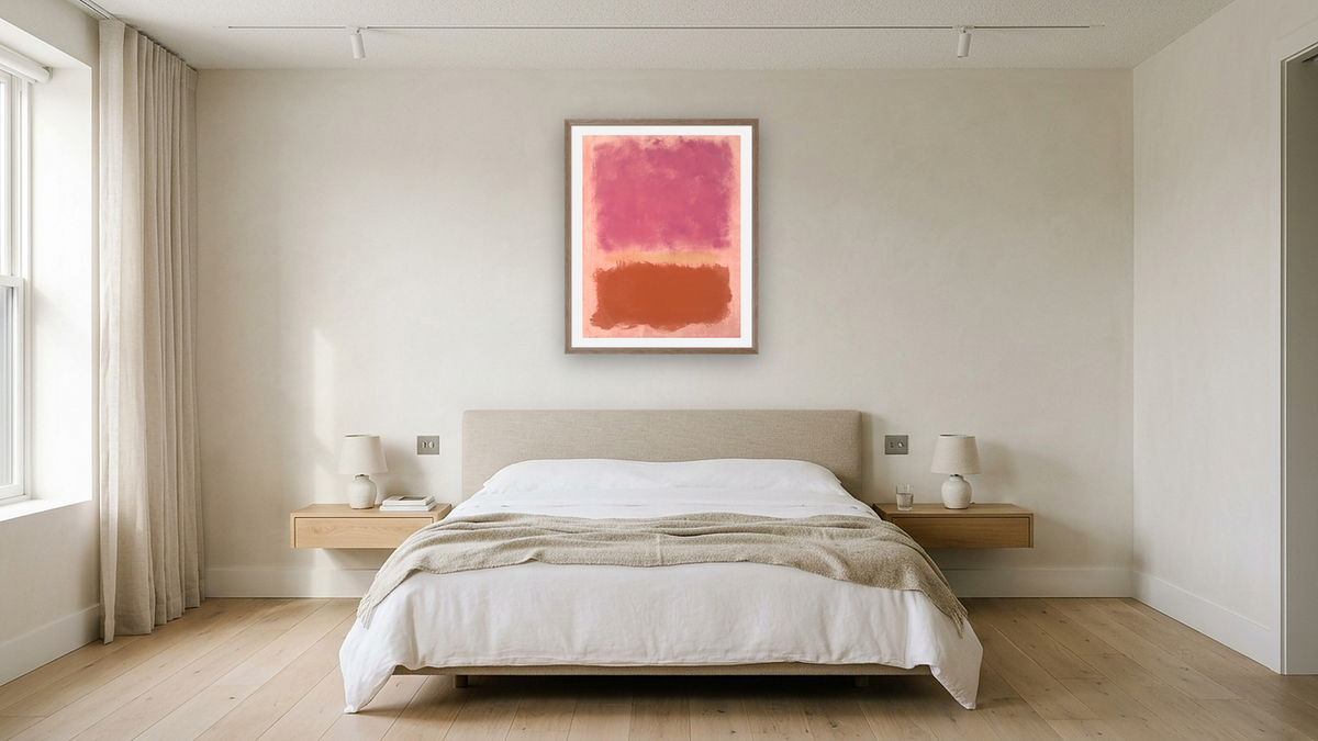 Untitled by Mark Rothko, shown at 32 × 40 in (81.3 × 101.6 cm) in Arber Light Walnut, hotel guest room