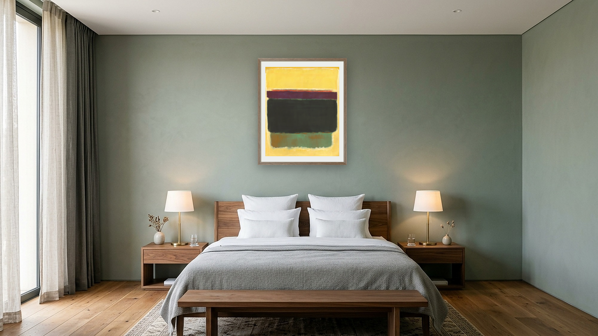 Untitled by Mark Rothko, shown at 32 × 40 in (81.3 × 101.6 cm) in Arber Light Walnut, hotel guest room
