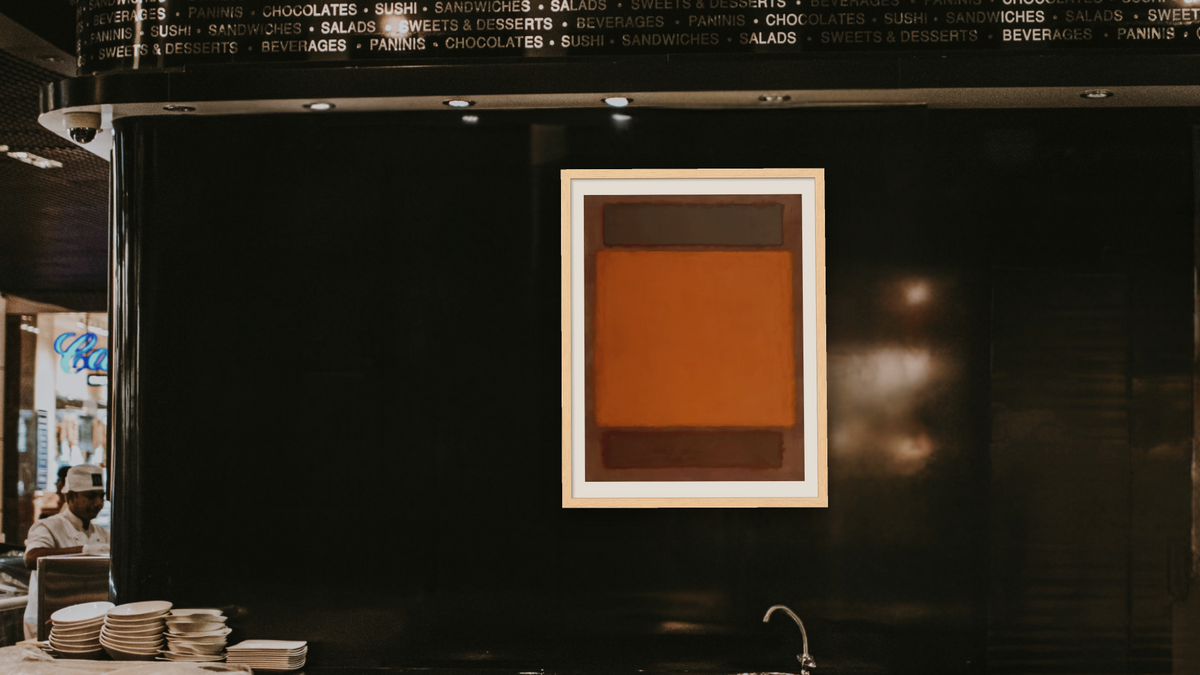 Orange, Brown by Mark Rothko, shown at 30 × 40 in (76.2 × 101.6 cm) in Arber Natural, restaurant