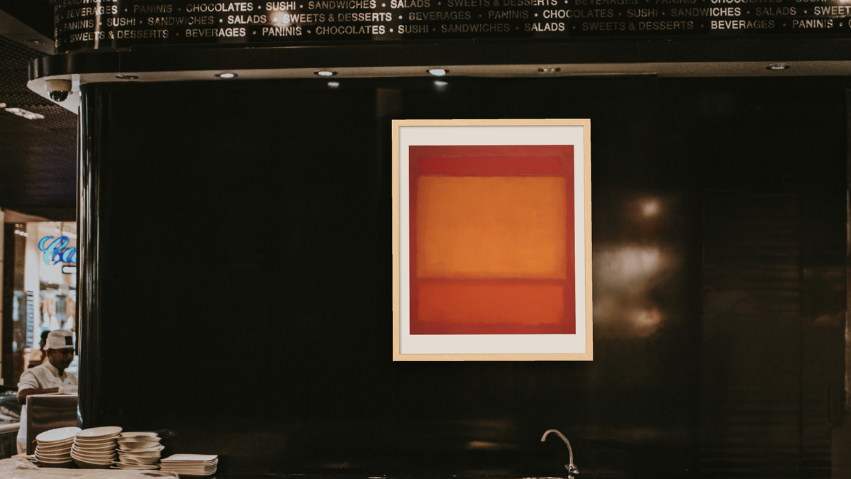 Red, Orange, Orange on Red by Mark Rothko, shown at 32 × 40 in (81.3 × 101.6 cm) in Arber Natural, restaurant
