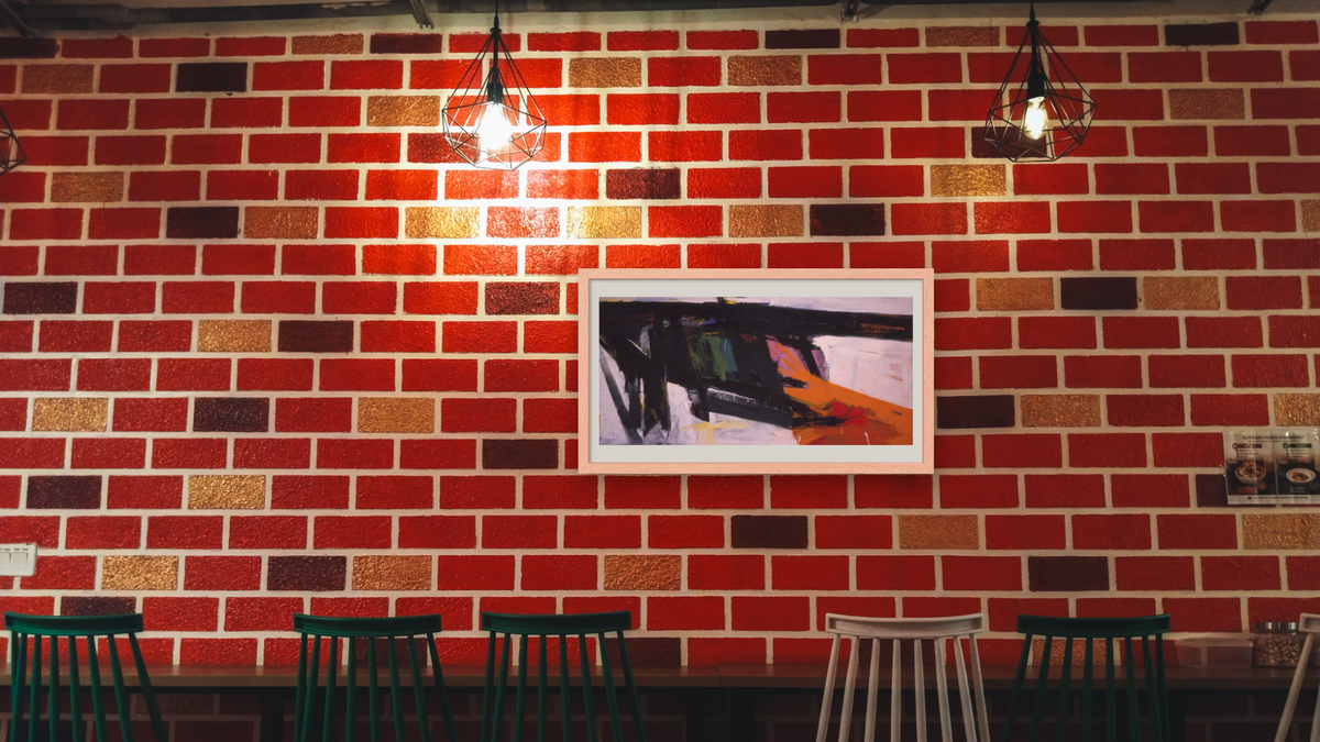 Orange and Black Wall by Franz Kline, shown at 20 × 40 in (50.8 × 101.6 cm) in Arber Natural, restaurant