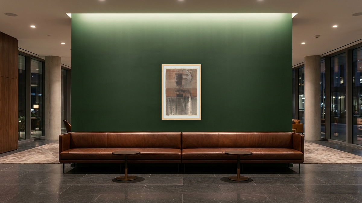 Untitled by Mark Rothko, shown at 28 × 42 in (71.1 × 106.7 cm) in Arber Natural, hotel lobby