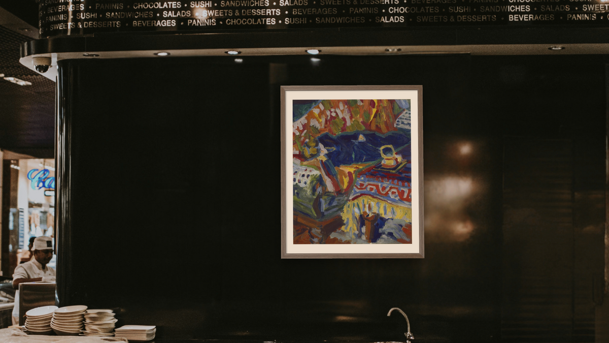 Girl Asleep by Ernst Ludwig Kirchner, shown at 32 × 40 in (81.3 × 101.6 cm) in Arber Light Walnut, restaurant