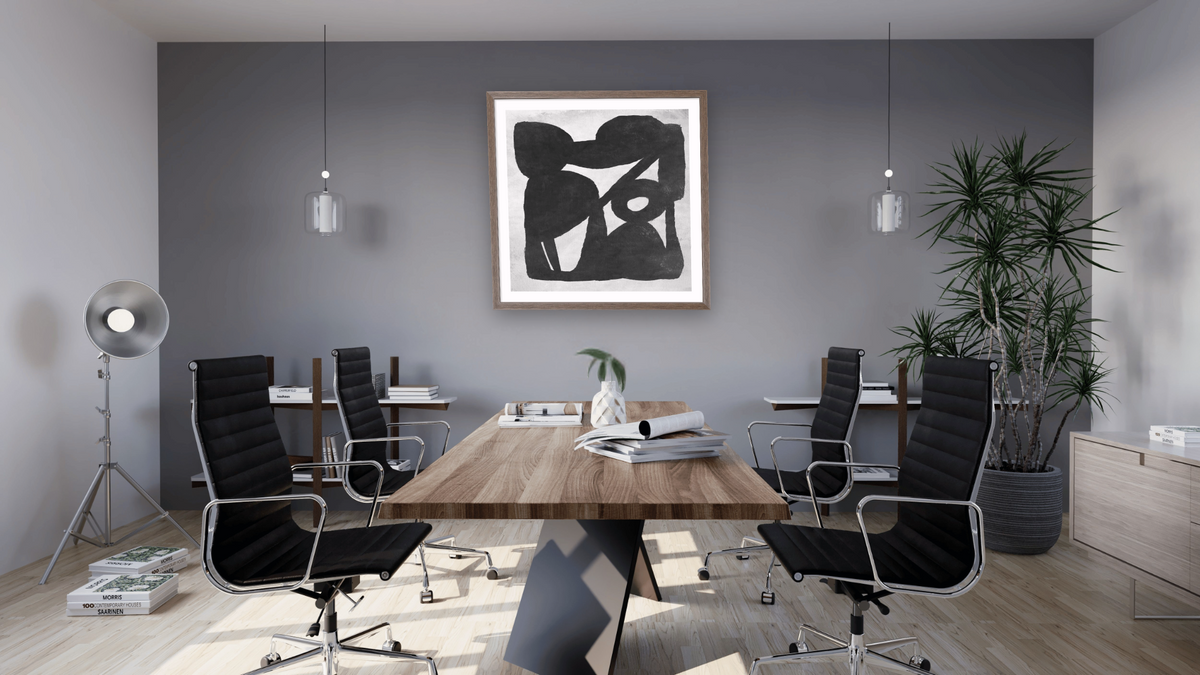 Mono Set 2 by Dan Hobday, shown at 32 × 32 in (81.3 × 81.3 cm) in Arber Light Walnut, boardroom