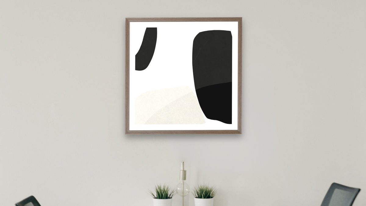 Minimal Shapes 2 by Dan Hobday, shown at 32 × 32 in (81.3 × 81.3 cm) in Arber Light Walnut, boardroom