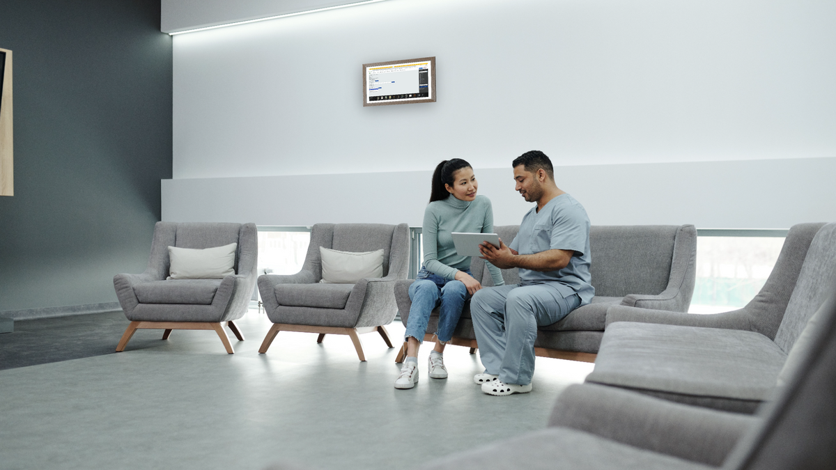 Artwork 64140, shown at 13 × 24 in (33 × 61 cm) in Arber Light Walnut, corporate reception
