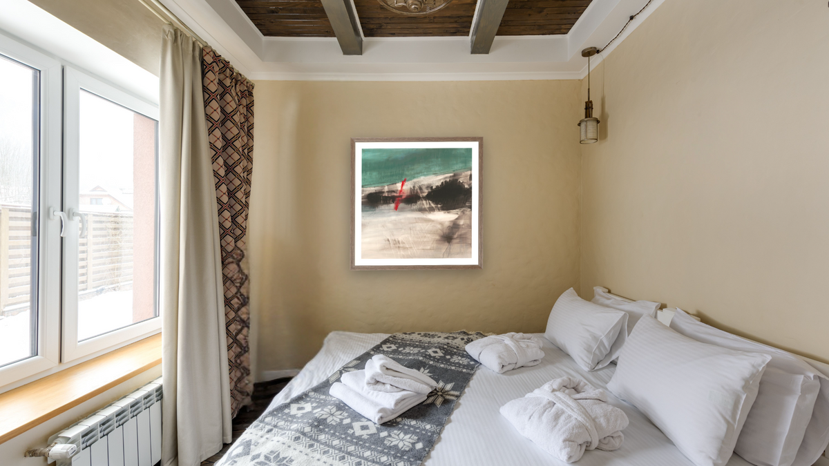 No. 23, shown at 32 × 32 in (81.3 × 81.3 cm) in Arber Light Walnut, hotel guest room