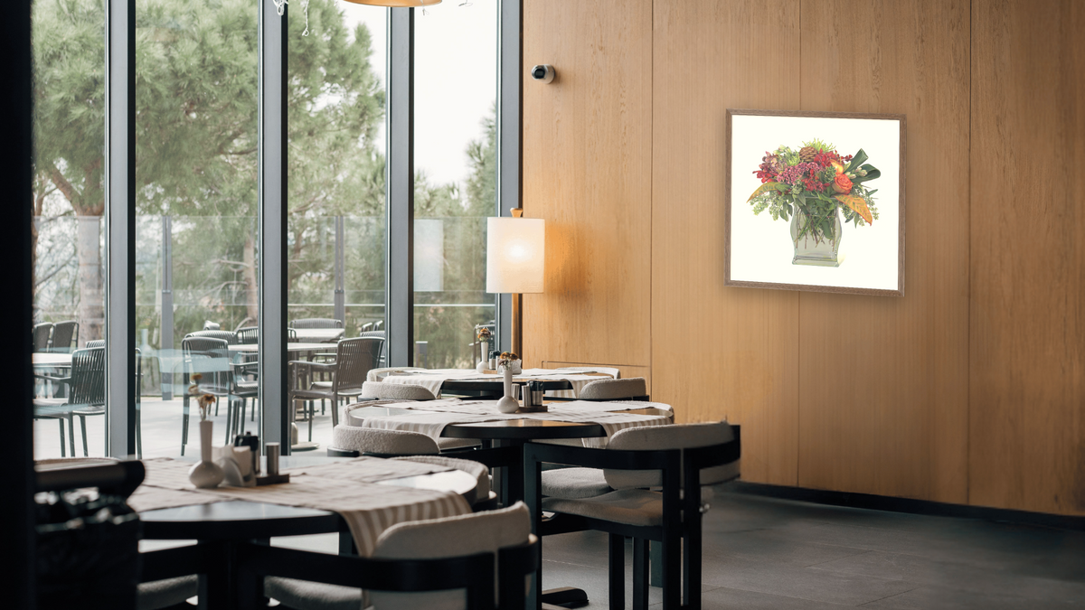 Organic Bouquet by Kirsten Söderlind, shown at 32 × 32 in (81.3 × 81.3 cm) in Arber Light Walnut, restaurant