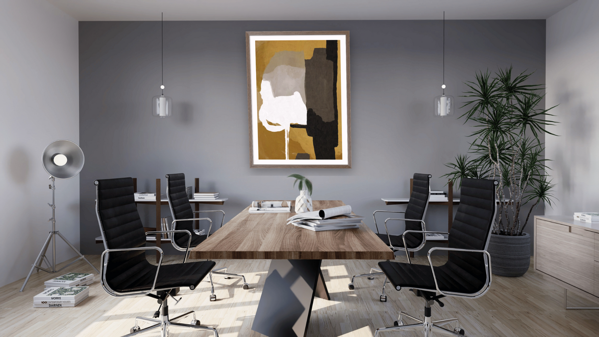 Clue by Dan Hobday, shown at 30 × 42 in (76.2 × 106.7 cm) in Arber Light Walnut, boardroom