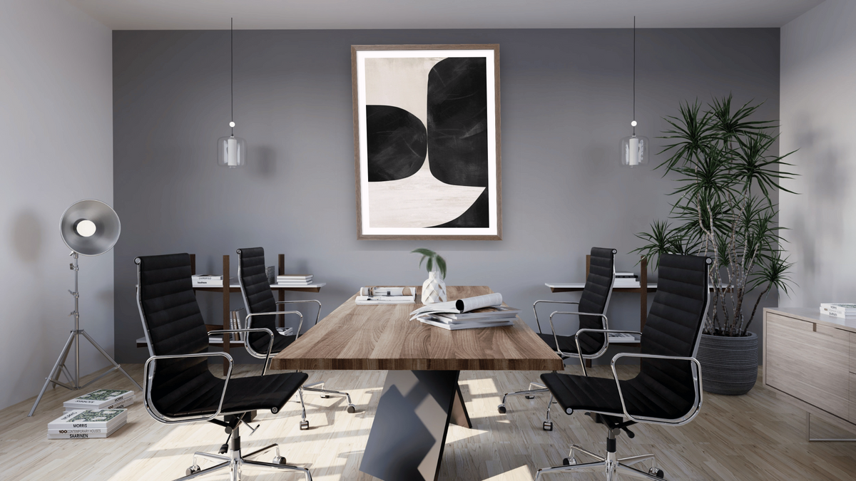 Night Set 2 by Dan Hobday, shown at 30 × 42 in (76.2 × 106.7 cm) in Arber Light Walnut, boardroom