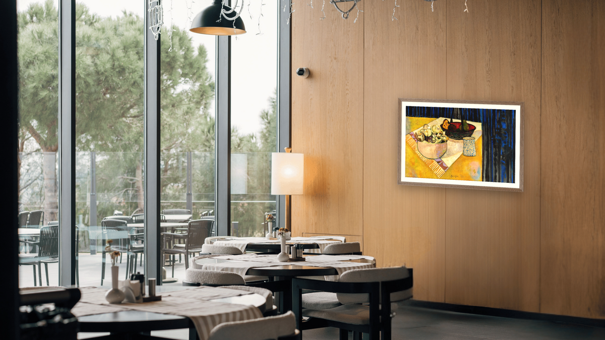 La Jatte de Champignons by René Genis, shown at 28 × 42 in (71.1 × 106.7 cm) in Arber Light Walnut, restaurant