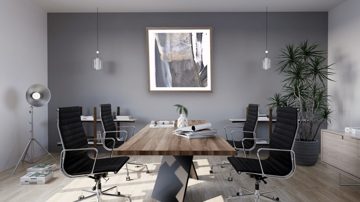 Stone 1 by Dan Hobday, shown at 32 × 32 in (81.3 × 81.3 cm) in Arber Light Walnut, boardroom