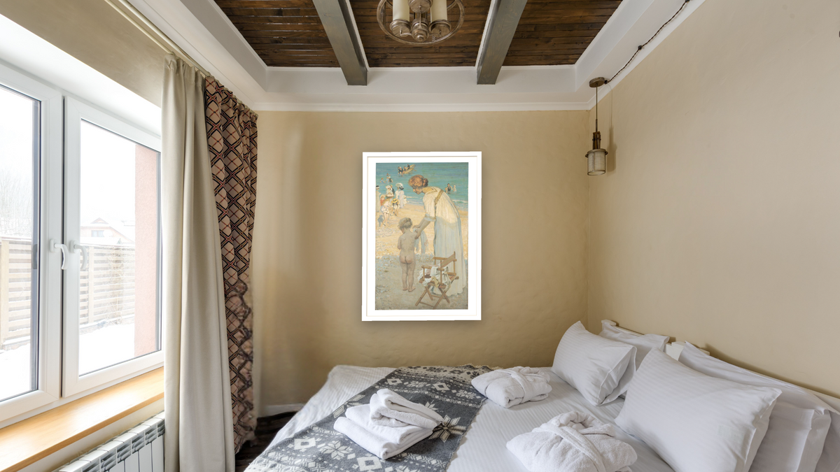 Bathing hour (L'heure du bain) by E. Phillips Fox, shown at 28 × 42 in (71.1 × 106.7 cm) in Arber Light Walnut, hotel guest room