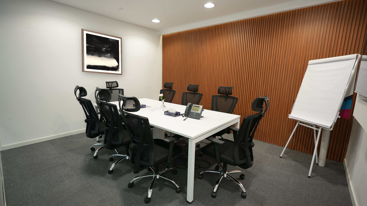 On The Low 2 by Dan Hobday, shown at 32 × 32 in (81.3 × 81.3 cm) in Arber Light Walnut, boardroom
