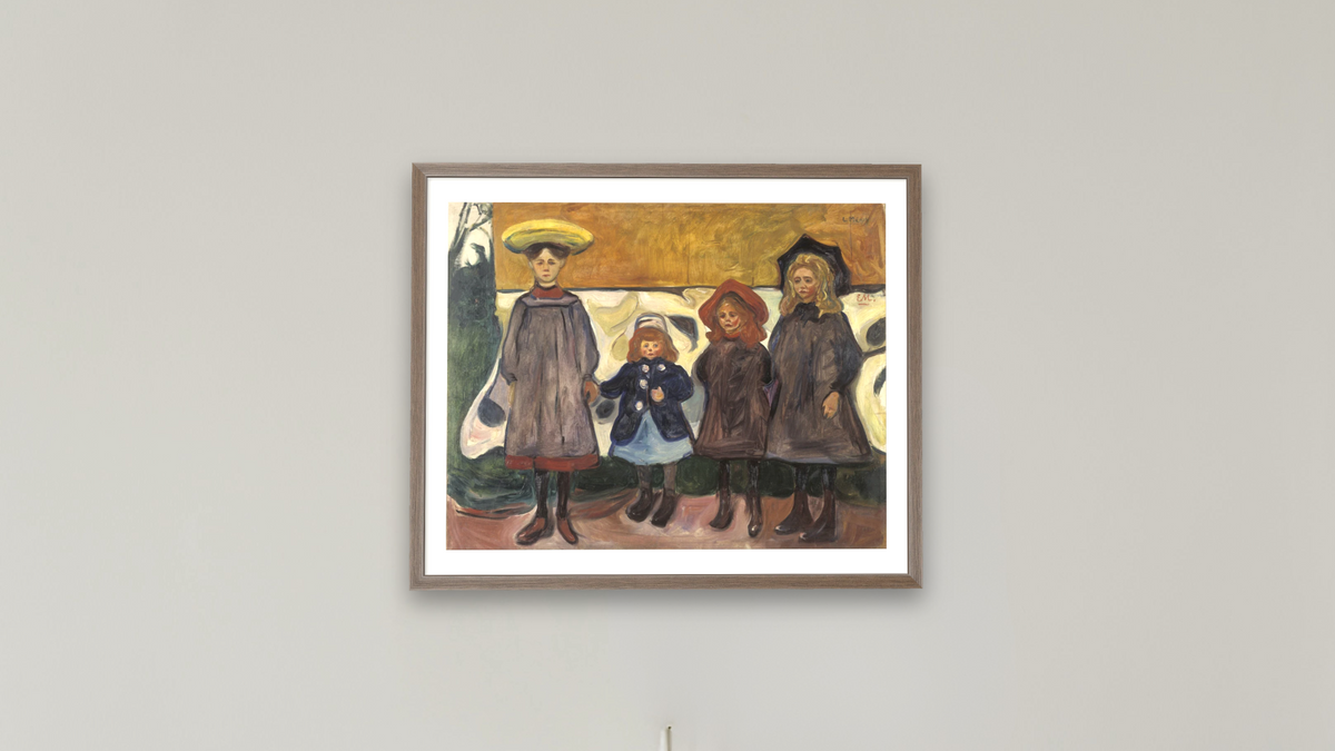 Four Girls in Åsgårdstrand by Edvard Munch, shown at 32 × 40 in (81.3 × 101.6 cm) in Arber Light Walnut, boardroom